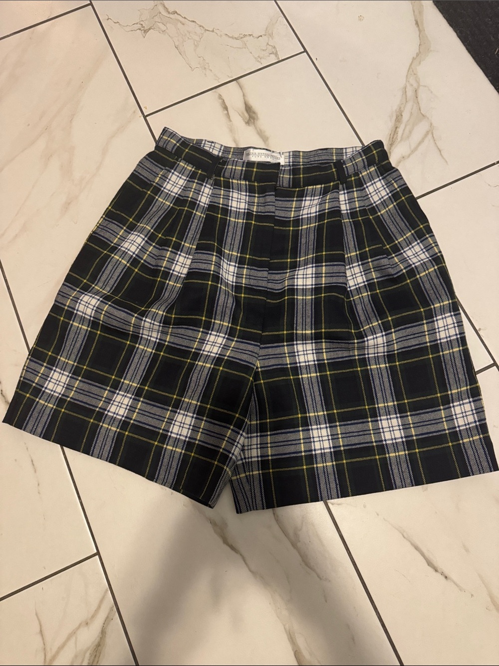 Valerie Stevens Plaid Bermuda Shorts - Black, White & Yellow 100% Wool!